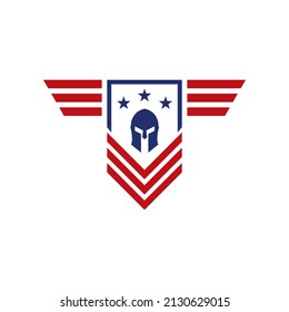 Greek Spartan Warrior Helmet with Wing Emblem Badge Label Logo Design Vector