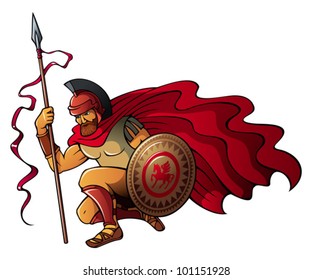 Greek or Spartan warrior holding spear and shield, vector illustration