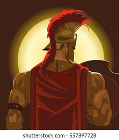 Greek Spartan Warrior or Trojan Soldier holding shield and sword - Vector Illustration