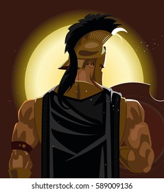 Greek Spartan Warrior Or Trojan Soldier Holding Shield And Sword - Vector Illustration