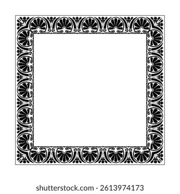 Greek square classic frame. Patterns of Greece, ancient Rome. Square european border. Palmette. Byzantium. Egyptian, assyrian, greek motives. For textiles, embroidery, porcelain. EPS
