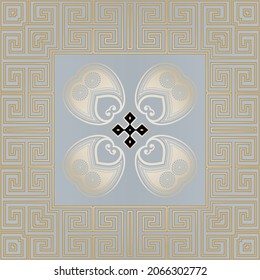 Greek square frame and border seamless pattern. Vector ornamental beautiful background. Decorative ancient tribal ethnic style backdrop. Greek key meanders elegant ornament with paisley flowers.