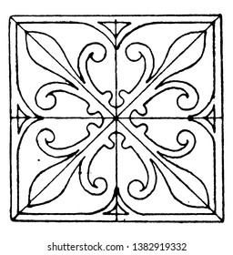 Greek Square Panel found in Bloxham church, vintage line drawing or engraving illustration.