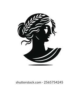 Greek Statue Bust Illustration of Goddess Venus Silhouette Vector Art for Logos and Classical Designs