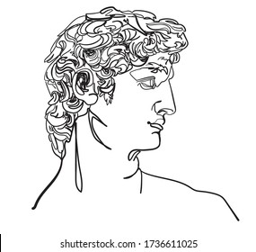 
Greek statue  David's head  male head  One line drawing  Stylish print 