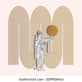 greek statue and geometric pattern, vector t-shirt print