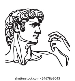 Greek statue. Head of David, male head. One line drawing. Stylish print. Vector illustration