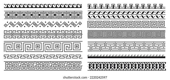 Greek style ancient seamless pattern. Neoclassical architecture decor, decorative geometric borders. Roman motif, mediterranean decent vector elements design