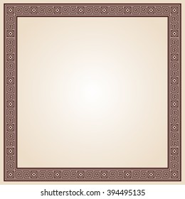 Greek style frame ornament. Brown pattern on a beige background.