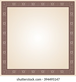 Greek style frame ornament. Brown pattern on a beige background.