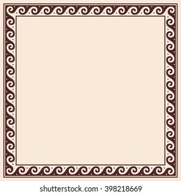 Greek style frame ornament  Brown pattern beige background 