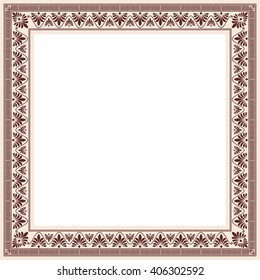 Greek style frame ornament. Brown pattern on a beige background.