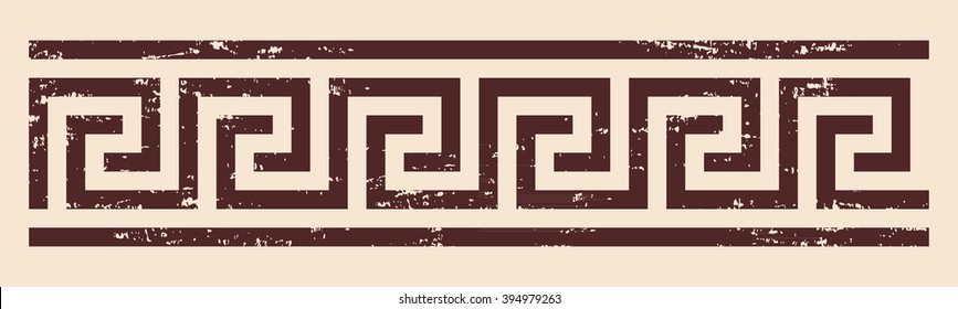 Greek style frame ornament with the effect of aging. Brown pattern on a beige background.