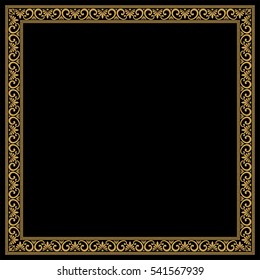 Greek style frame and vintage ornament  Golden pattern black background 