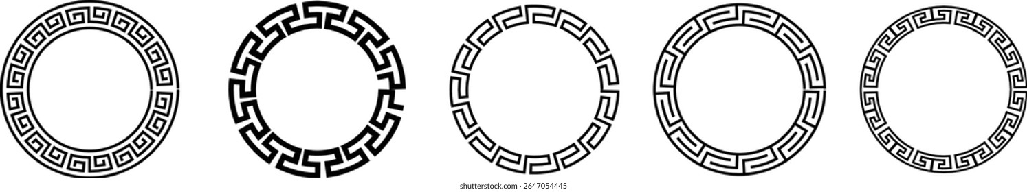 Ícone de quadros contínuos geométricos de estilo grego isolado no plano de fundo transparente. Padrões de elementos de decoração. Projeto de quadro de coleção de vetor em estilo grego antigo e meandros ornamentos gregos.