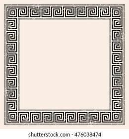 Greek style ornament with corner element and aging effect. Black pattern on a beige background.