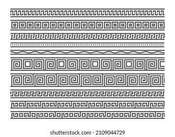 Greek style seamless frames. Geometric border set. Vector ornament pattern. Mediterranean decor elements.