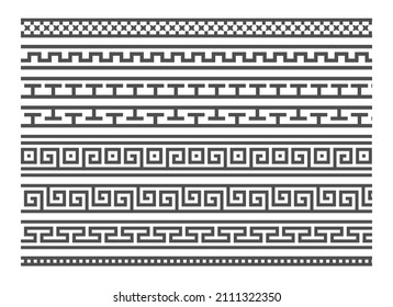 Greek Style Seamless Frames. Geometric Border Set. Vector Ornament Pattern. Mediterranean Decor Elements.