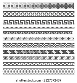 Greek style seamless frames. Geometric border set. Vector ornament pattern. Mediterranean decor elements.