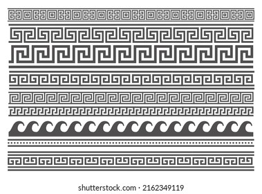 Greek Style Seamless Frames. Geometric Border Set. Vector Ornament Pattern. Mediterranean Decor Elements.