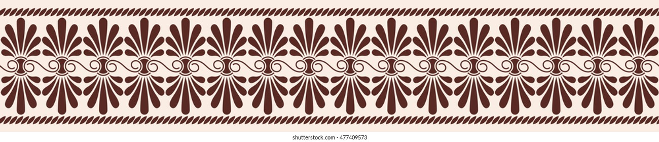 Greek style seamless ornament. Brown pattern on a beige background.