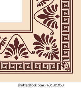 Greek style seamless ornament. Corner element. Brown pattern on a beige background.