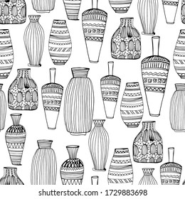 Patrón de jarrón de estilo griego. Saltos elegantes, un barco con un adorno de diferentes formas. Relájese en un libro de colores para niños y adultos. Para el diseño de embalajes, papel pintado, textil.