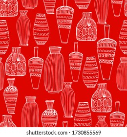 Greek style vase pattern. Stylish jugs, a vessel with an ornament of different shapes. Design for children and adults, relax. For packaging design, wallpaper, textile. Isolate stock illustration