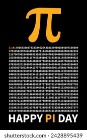 Greek Symbol and Irrational Number - Happy PI Day vertical banner. Mathematics concept vector illustration on dark background