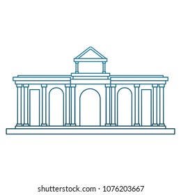 Greek temple building on blue lines