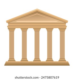 Greek temple building. Greek Roman pillar architecture. Ancient column illustration from Greece, Rome. Marble antique house - parthenon acropolis temple court bank vector illustration.