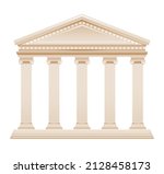 Greek temple building vector. Greek Roman pillar architecture. Ancient column illustration from Greece, Rome. Marble antique house - parthenon acropolis temple court bank. 3d icon on white baackground
