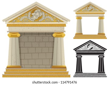 Greek Temple: Cartoon Greek Frame With Copy Space In It, To Be Used As Frame. No Transparency Used. Basic (linear) Gradients.