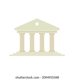 Greek temple. Icon of roman parthenon. Ancient building with columns color editable