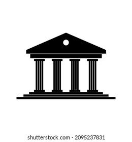 Greek temple. Icon of roman parthenon. Ancient building with columns color editable