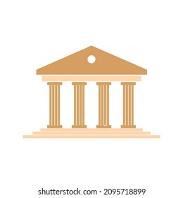 Greek temple. Icon of roman parthenon. Ancient building with columns color editable