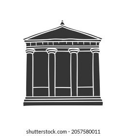 Greek Temple Icon Silhouette Illustration. Architectura Building Vector Graphic Pictogram Symbol Clip Art. Doodle Sketch Black Sign.