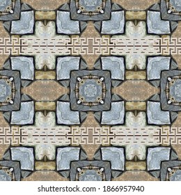 Patrón sin fisuras del vector texturado griego. Repetir el fondo tribal abstracto. Llave griega, con adorno de piedra de estilo étnico. Diseño geométrico y moderno.  Diseño de moda. Sucia textura áspera y sin fin.