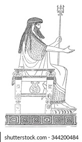 Greek throne, vintage engraved illustration. Private life of Ancient-Antique family-1881.
