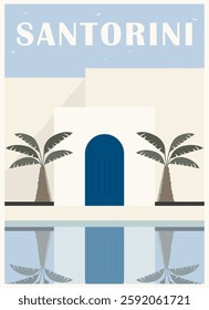 Greek town view flat color vector illustration. Summer holiday in Greece. Mediterranean European culture
