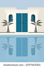 Greek town view flat color vector illustration. Summer holiday in Greece. Mediterranean European culture
