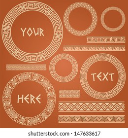 Greek traditional  border set. Vector antique frame pack. Decoration patterns in  terracotta colors. Ethnic collections. Vector. Could be used as divider, frame, for place any text here or photo