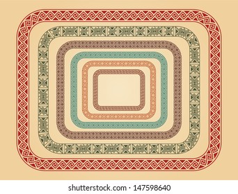 Greek traditional meander border set illustration. Vector antique frame pack. Decoration element patterns. Ethnic collections.  Could be used as divider, frame, for place any text here or photo