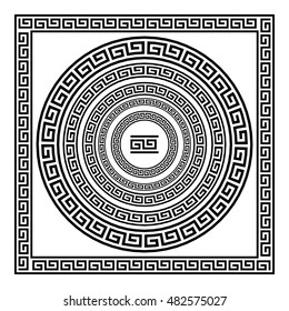Greek traditional meander border set. Vector antique frame pack. Decoration element patterns in black and white colors. Ethnic collections. Vector illustrations. art