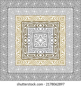 Los cuadros étnicos tribales griegos se encuadran en un patrón impecable. Vector de fondo moderno. Llave griega, serpenteantes. Marcos cuadrados, bordes, líneas. Resumen de los adornos de bordes de marcos tradicionales. Textura sin fin. Mosaico.