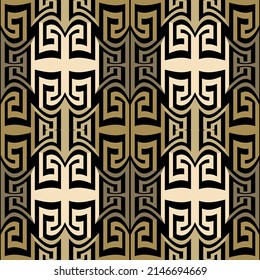 Greek tribal ethnic style golden seamless pattern. Ornamental modern vector background. Elegant beautiful creative ornaments. Greek key meanders. Repeat patterned ornate backdrop. Endless texture.