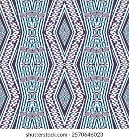 Greek tribal ethnic style seamless pattern with zigzag greek key meander, rhombus. Vector ornamental ancient grecian background. Endless ornate texture. Decorative design for prints, fabric, clothing.