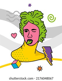 Greek trippy sculpture. Cartoon vector illustration in psychedelic trip style.