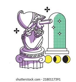 Greek trippy sculpture composition. Trippy vector illustration for poster and banners in psychedelic trip style.