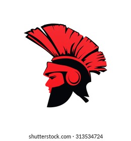 Greek Trojan or Roman Soldier Mascot in red and black color isolated on white background